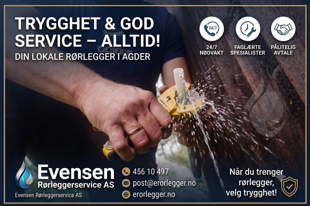 Evensen Rørleggerservice — trygghet og god service, alltid. Din lokale rørlegger i Agder.